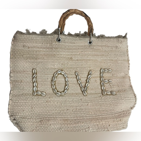 Beach Queen 16”x21” Large Cotton Woven Beach Bag, Lined, Zipper Natural Shells - Picture 3 of 7
